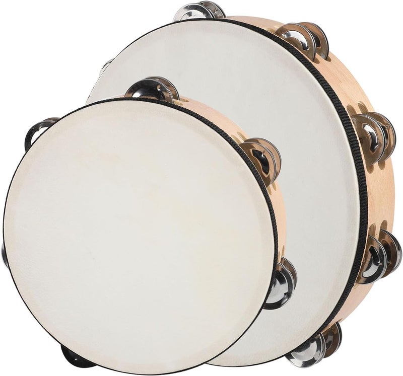 BGMUSER Goatskin Tambourine 10" and 8" kit With Metal Jingles Hand Held Drum Tambourines for Adults Church Dance Games KTV Party - Image 1